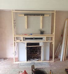 installation process of wall mounting tv, wooden frame in place from Install an Aerial
