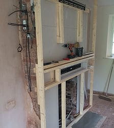 TV Wall Mounting process, half complete, timber frame in place